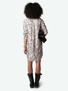 Rais Silk Dress - Short shirt dress in ecru silk twill with leopard and chain print and button fastening.