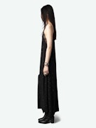 Risty Diamanté Dress - Black maxi lingerie-style diamanté dress with all-over diamanté, thin straps, and lace-trimmed neckline.