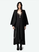 Risty Diamanté Dress - Black maxi lingerie-style diamanté dress with all-over diamanté, thin straps, and lace-trimmed neckline.