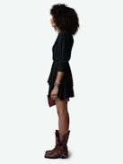 Rogers Leopard Dress - Mini dark green dress with leopard print, cropped sleeves and draped asymmetrical skirt.