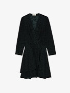 Rogers Leopard Dress - Mini dark green dress with leopard print, cropped sleeves and draped asymmetrical skirt.