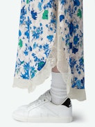 Ristyl Dress - Ecru lingerie-style maxi dress with Garden Flowers floral print, straps and lace trim.