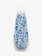 Ristyl Dress - Ecru lingerie-style maxi dress with Garden Flowers floral print, straps and lace trim.
