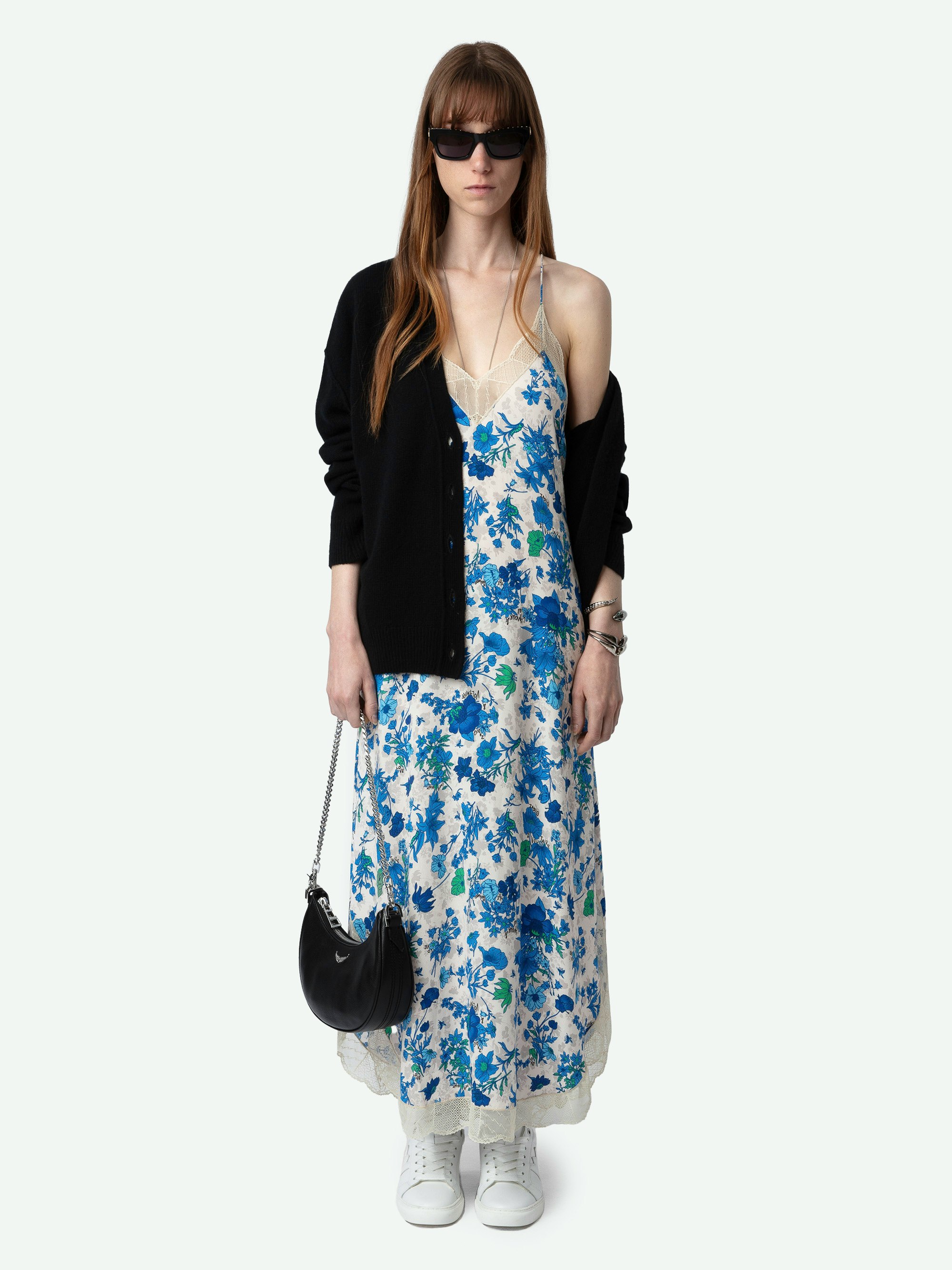 Ristyl Dress - Ecru lingerie-style maxi dress with Garden Flowers floral print, straps and lace trim.