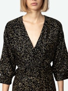 Rosli Velvet Dress - Black minidress with low-cut neckline, sequins and puff sleeves.