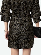 Rosli Velvet Dress - Black minidress with low-cut neckline, sequins and puff sleeves.