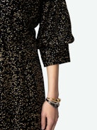 Rosli Velvet Dress - Black minidress with low-cut neckline, sequins and puff sleeves.
