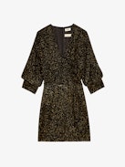 Rosli Velvet Dress - Black minidress with low-cut neckline, sequins and puff sleeves.
