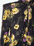 Ryda Dress - Black crepe minidress with diamanté, Yoko floral print, tied collar and long sleeves.