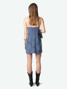 Rameli Silk Dress - Short lingerie-inspired silk dress with floral rhinestones and adjustable straps with rhinestones.
