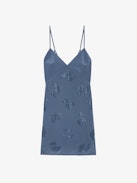 Rameli Silk Dress - Short lingerie-inspired silk dress with floral rhinestones and adjustable straps with rhinestones.