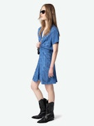 Rozom Dress 100% Silk - Short draped dress in jacquard silk, short sleeves.