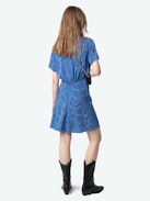 Rozom Dress 100% Silk - Short draped dress in jacquard silk, short sleeves.