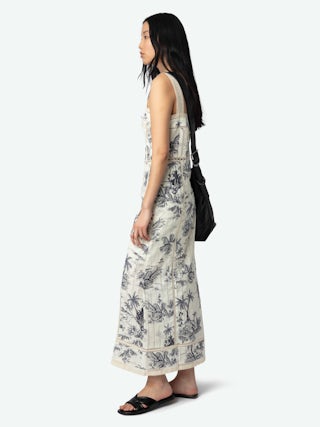 Renaid Dress - Long lingerie-inspired dress in printed cotton with lace inserts and button-front closure.