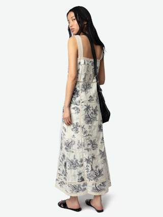 Renaid Dress - Long lingerie-inspired dress in printed cotton with lace inserts and button-front closure.