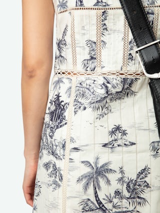 Renaid Dress - Long lingerie-inspired dress in printed cotton with lace inserts and button-front closure.