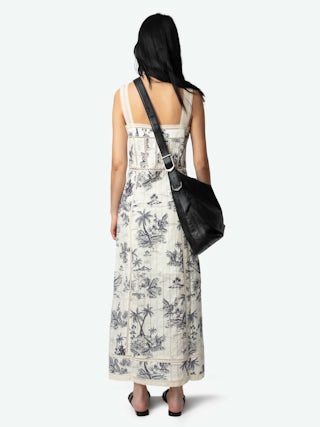 Renaid Dress - Long lingerie-inspired dress in printed cotton with lace inserts and button-front closure.