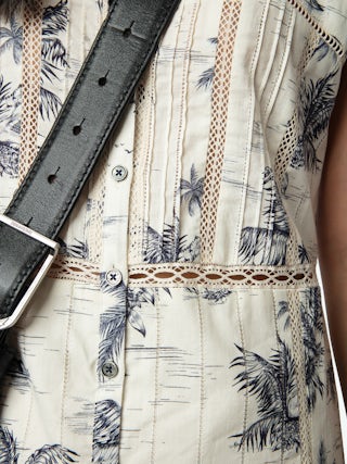 Renaid Dress - Long lingerie-inspired dress in printed cotton with lace inserts and button-front closure.