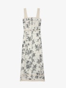 Renaid Dress - Long lingerie-inspired dress in printed cotton with lace inserts and button-front closure.