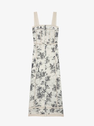 Renaid Dress - Long lingerie-inspired dress in printed cotton with lace inserts and button-front closure.