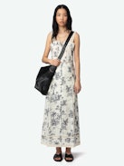 Renaid Dress - Long lingerie-inspired dress in printed cotton with lace inserts and button-front closure.