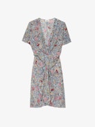 Vestido Rozom Satén - Vestido corto drapeado de satén japonés, mangas cortas.