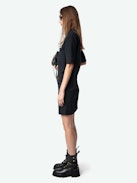 Record Dress - Short military-inspired dress in washed cotton, short sleeves, laced neckline, and multiple pockets.