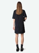 Record Dress - Short military-inspired dress in washed cotton, short sleeves, laced neckline, and multiple pockets.