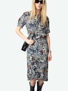 Rimaz Dress - Asymmetric wrap mid-length dress in printed viscose, short sleeves and buttoned neckline.