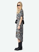 Rimaz Dress - Asymmetric wrap mid-length dress in printed viscose, short sleeves and buttoned neckline.
