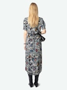 Rimaz Dress - Asymmetric wrap mid-length dress in printed viscose, short sleeves and buttoned neckline.