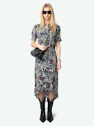Rimaz Dress - Asymmetric wrap mid-length dress in printed viscose, short sleeves and buttoned neckline.