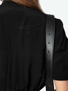 Rimaz Dress - Mid-length asymmetrical dress in rhinestone viscose, short sleeves, wrap skirt and buttoned neckline.