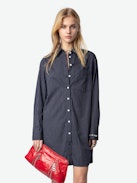 Rorning Dress - Shirt dress in striped poplin with embroidered cuffs.