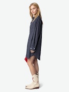 Rorning Dress - Shirt dress in striped poplin with embroidered cuffs.