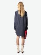 Rorning Dress - Shirt dress in striped poplin with embroidered cuffs.