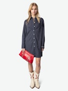Rorning Dress - Shirt dress in striped poplin with embroidered cuffs.