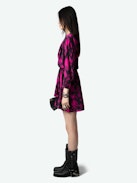 Robe Rogers Soie - Robe courte en soie noire, manches 7/8 et jupe asymétrique drapée.