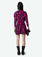 Robe Rogers Soie - Robe courte en soie noire, manches 7/8 et jupe asymétrique drapée.