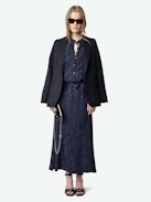Raosi Dress 100% Silk - Mid-length belted dress in jacquard silk, sleeveless with buttoned neckline.