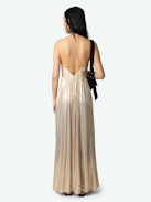 Satin Rayon Dress - Long pleated lingerie-inspired dress in satin, with slit and adjustable cross-over straps.