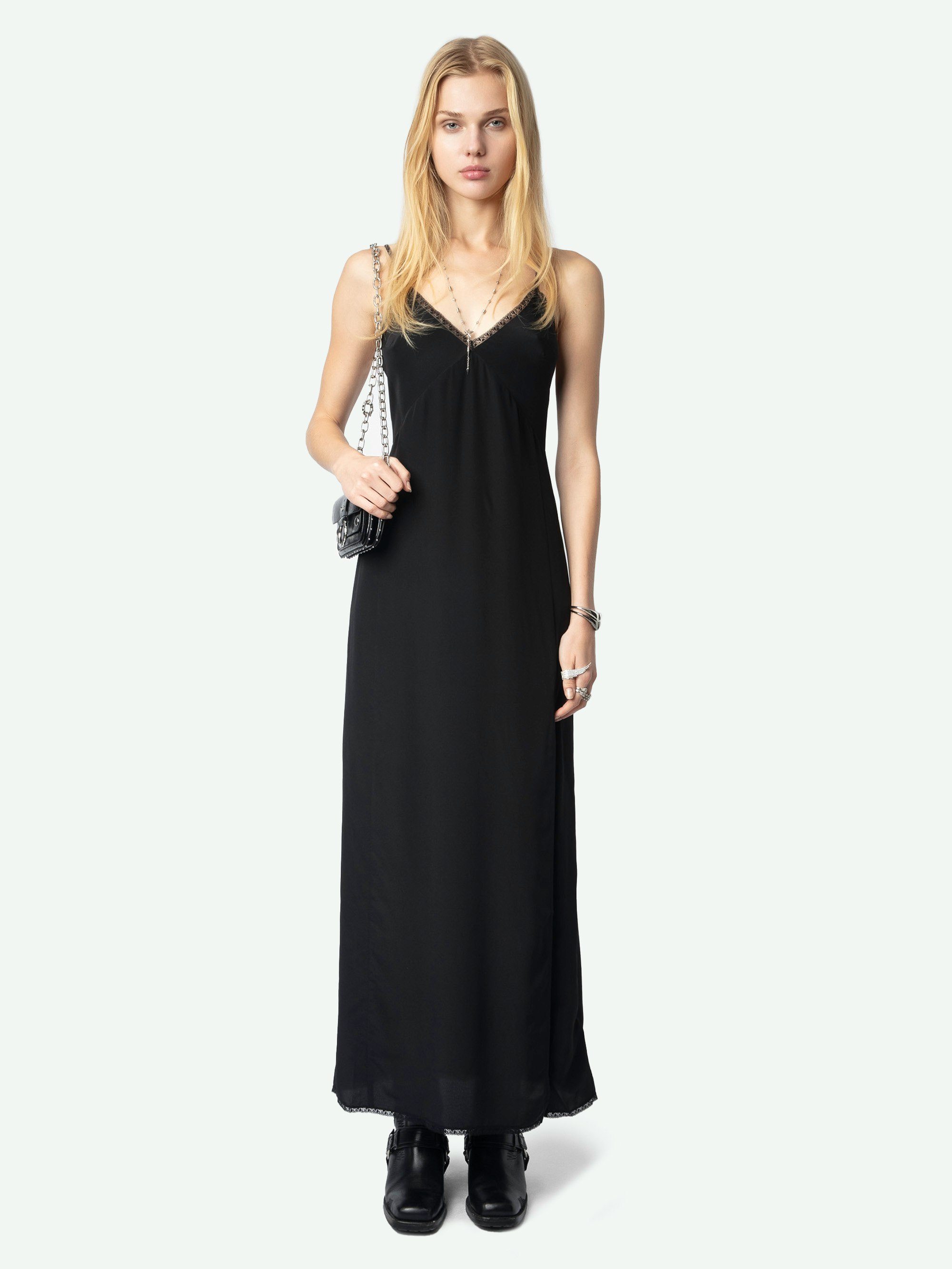 Long Black Silk Dress with Lace | Zadig&Voltaire