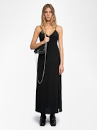 Robe Ramelil 100% Soie - Robe longue esprit lingerie en soie, avec fente, bretelles ajustables avec strass, broderie ailes dos et dentelle.