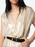 Ritmic Satin Dress - Sleeveless mid-length draped satin dress.