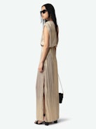 Ritmic Satin Dress - Sleeveless mid-length draped satin dress.