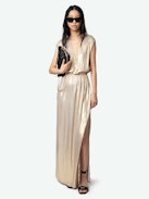 Ritmic Satin Dress - Sleeveless mid-length draped satin dress.