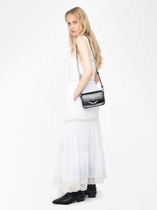 Relite Long Lingerie Style Dress - Long lingerie-inspired dress in cotton viscose, buttoned at the front, with lace straps.