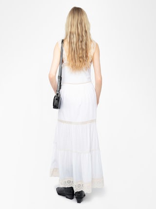 Relite Long Lingerie Style Dress - Long lingerie-inspired dress in cotton viscose, buttoned at the front, with lace straps.