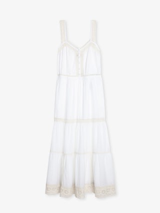 Relite Long Lingerie Style Dress - Long lingerie-inspired dress in cotton viscose, buttoned at the front, with lace straps.