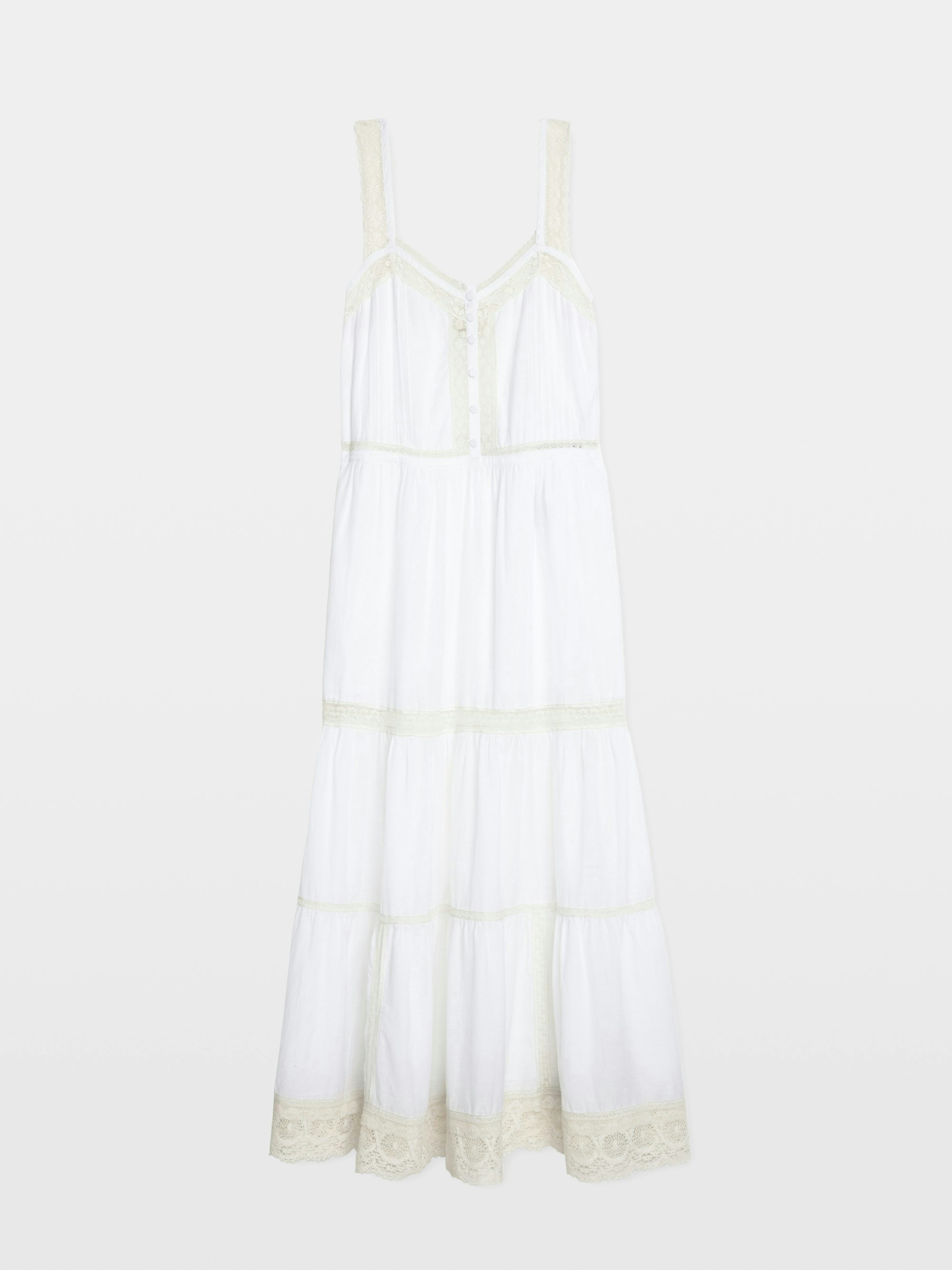 Relite Long Lingerie Style Dress - Long lingerie-inspired dress in cotton viscose, buttoned at the front, with lace straps.